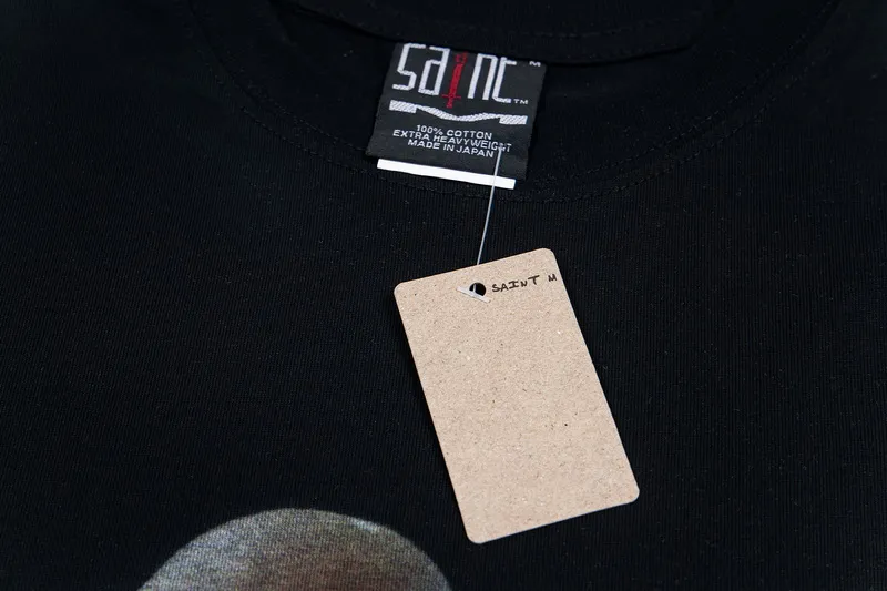 106💰S11# Mechao SAINT white ink direct-injection pure cotton 260g loose short-sleeved T-shirt 18 black, white S-XL